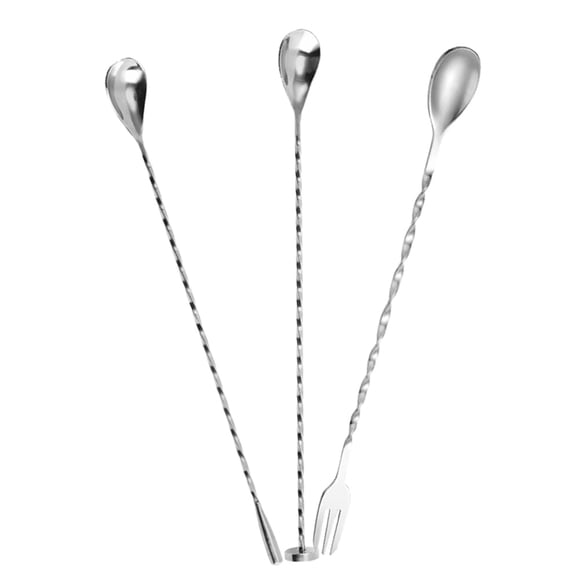 ORDDIART 3Pcs Bartender Spoon Set for Cocktail Making Practical Design Silver Color