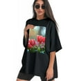 thumbnail image 4 of Plus Size Shirt for Women Black Tops for Women Short Sleeves Shirt for Women Tulip Flower T Shirt Crewneck Shirt for Women XS, 4 of 5
