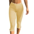 thumbnail image 2 of Womens Gingham Check Capri Leggings Low Rise Slim Fit Yoga Capris Scalloped Waist Casual Cropped Pants with Side Slit Hem Yellow L, 2 of 8
