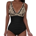 thumbnail image 2 of PWPSG Zebra Print Colorblock V Neck One-Piece Swimsuit Tummy Control Slimming Bathing Suit for Beach Vacation Multicolor M, 2 of 6