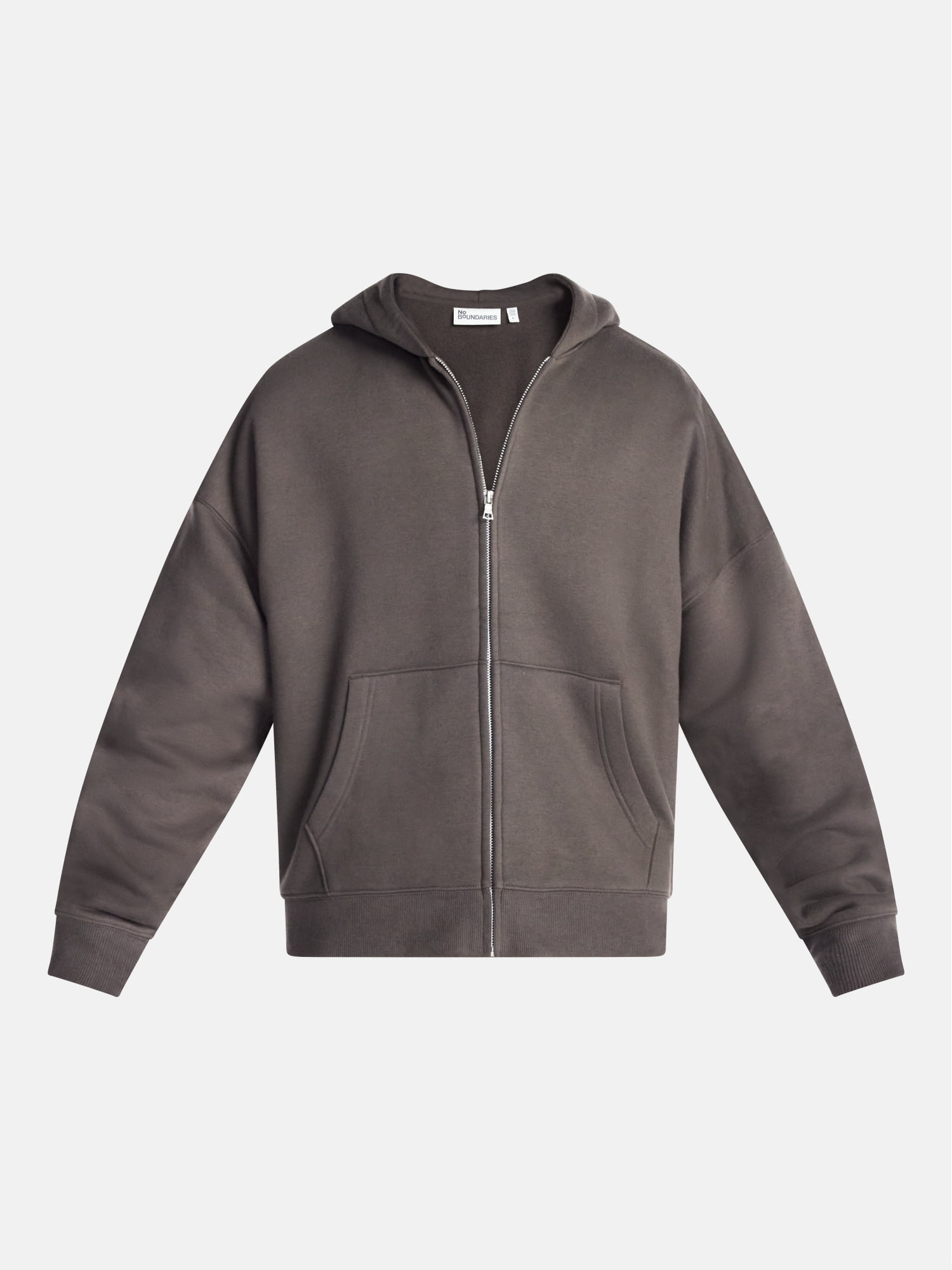 No Boundaries Boxy Oversized Fit Fleece Zip Hoodie Sweatshirt with Long Sleeves, Men's XS-4XLT