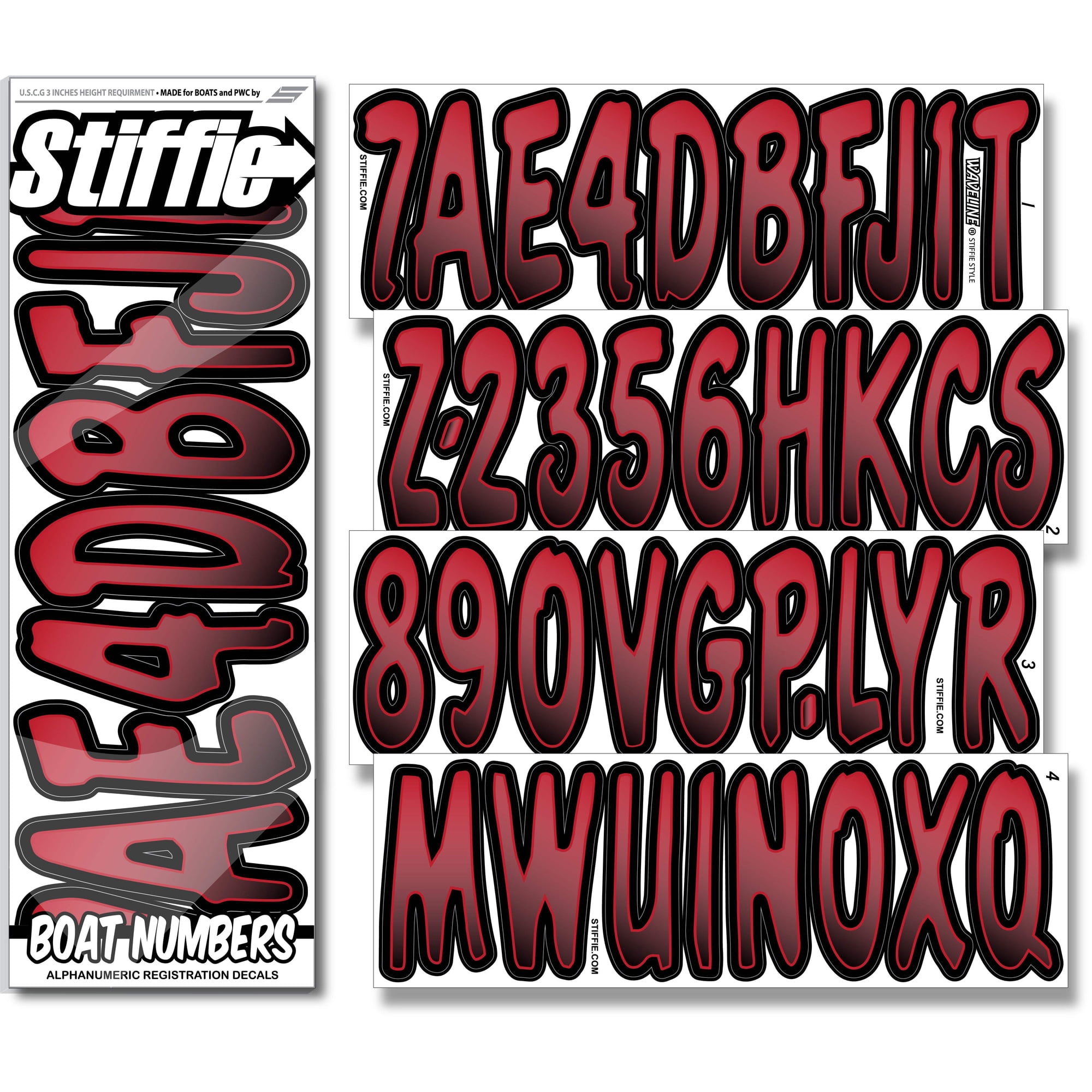 STIFFIE Waveline Burgundy/Black 3” Boat PWC Registration Decals • Numbers Letters Stickers