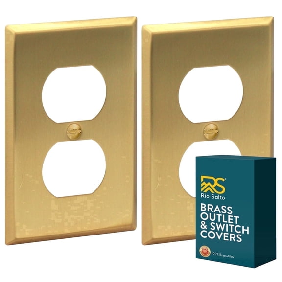 Rio Salto BRASS Signature Collection Metal Gold Outlet Cover or Light Switch Cover Wall Plate 2-Pack STANDARD SIZE Duplex Receptacle Wallplate Covers Single Brushed Brass Duplex 1-Gang