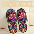 thumbnail image 4 of Junzan Fuzzy Feet Slippers For Women,House Shoes Non Slip Indoor/Outdoor,Colorful Floral Embroidery Mexican Designs-Medium, 4 of 9