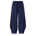 thumbnail image 4 of WERYOUNG Elegant Knit Lace Pants For Women With Elastic Waist And Curved Front Slits Wide Leg Trousers Palazzo Pants For Women Versatile Bottom S, 4 of 6