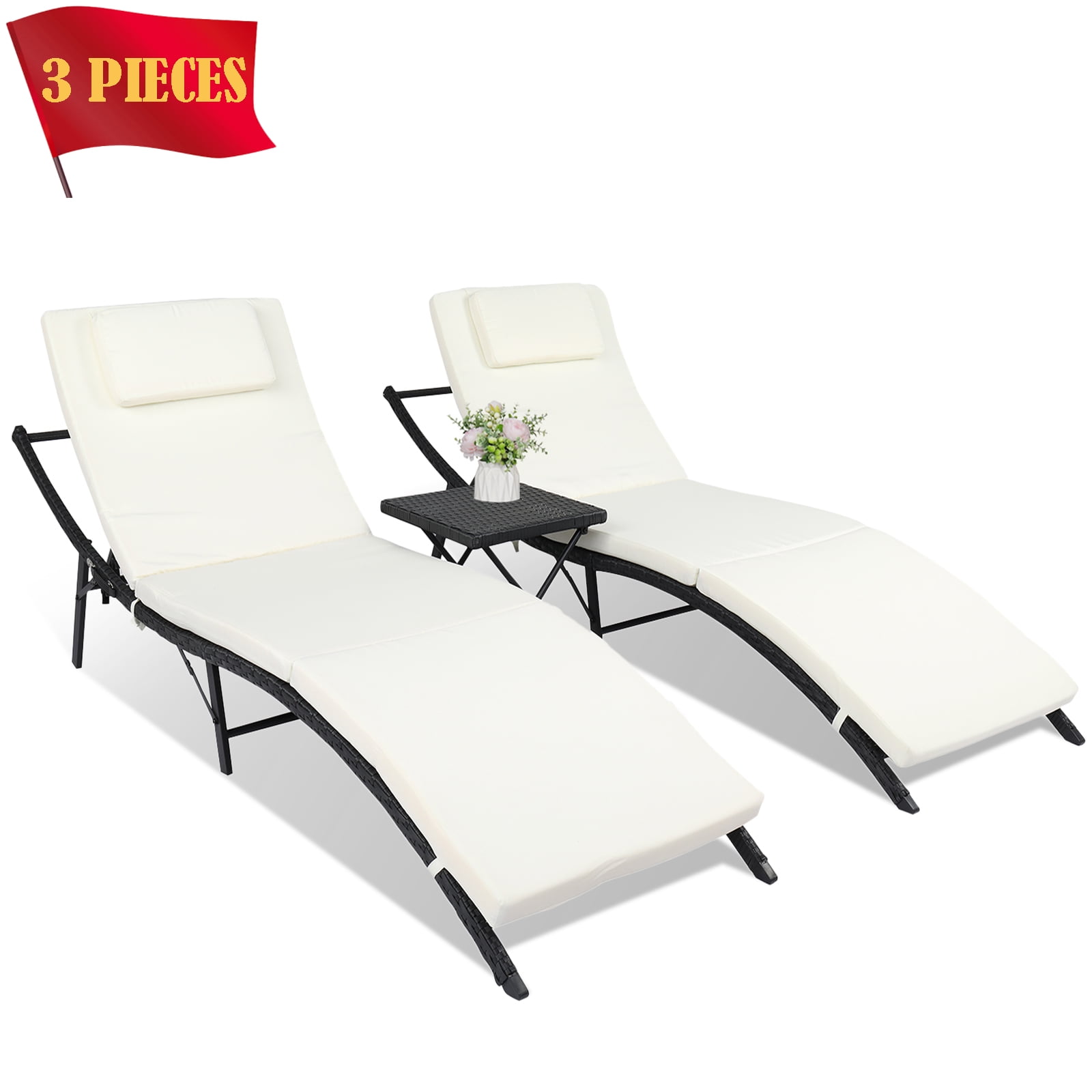 Outdoor Lounge Chair Set 2PCS, Seizeen Pool Lounge Chairs Folding Patio