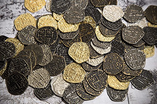 100 Gold and Silver Spanish Doubloon Replicas Beverly Oaks Metal Pirate Coins 