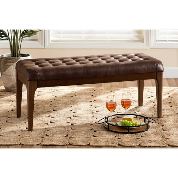 Baxton Studio Walsh Mid-Century Modern Dark Brown Leather-Effect Polyester Fabric Upholstered and Walnut Brown Finished