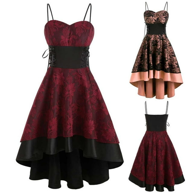 Robe de Soirée Haute Basse pour Femmes Vintage Haut de Gamme Cami Bandage Dentelle Robe de Soirée