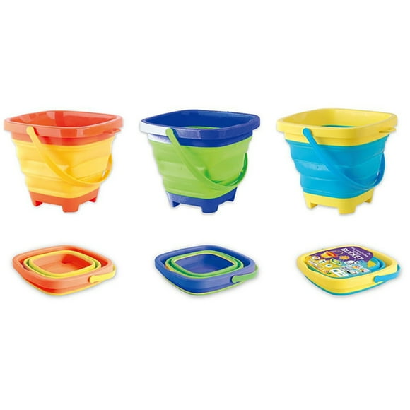 3PCS Beach Buckets Foldable Expandable Flexible Beach Toys Sand Toys for Kids
