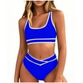 thumbnail image 3 of VBTAPA High Waisted Bikini Sets for Women 2025 Summer Sporty Two Piece Swimsuits Tummy Control Color Block Bathing Suits on Clearance Blue L, 3 of 7