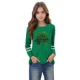 thumbnail image 4 of Girls Green St. Patrick's Day Shirt Glitter Shamrock Top Long Sleeve Kids Holiday Tee Relaxed Fit Asymmetrical Hem Clover T-Shirt,Size 5 T, 4 of 5