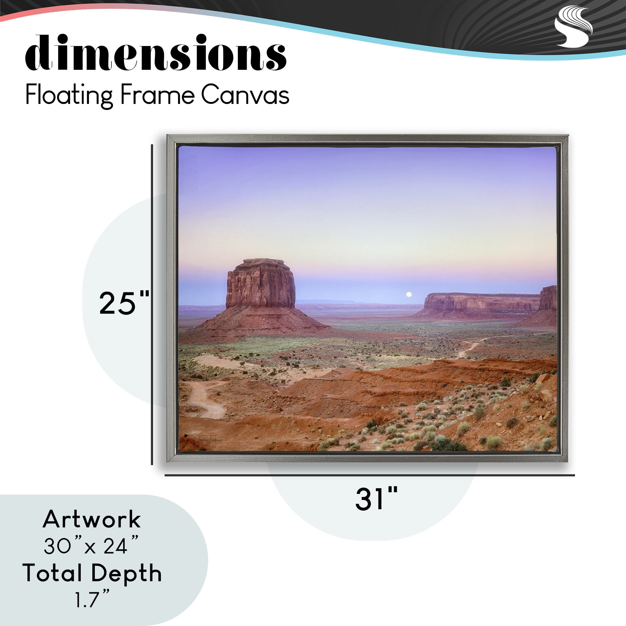 Stupell Industries Moonrise Over Monument Valley Gray Framed Floater Canvas Wall Art, design by Dennis Frates