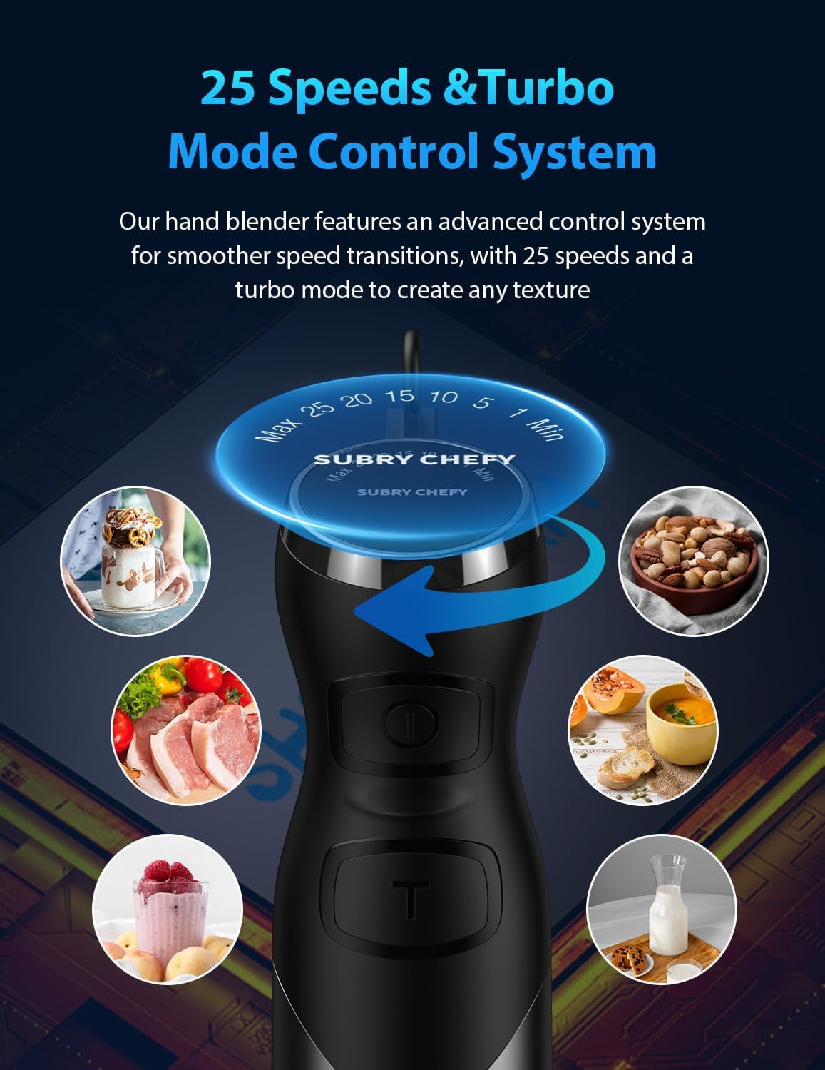 1000W Immersion Blender Handheld – 25-Speed, Stainless Steel, Hand Blender, Corded Hand Mixer with Heavy-Duty Copper Brushless Motor (Silver)