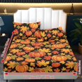 thumbnail image 6 of Glofpot Fitted Sheet 3 Piece Bedding Set Includes Two Pillowcases Holiday Bedroom Decor Black Background Pumpkin And Maple Leaf Autumn Print, 6 of 8