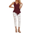 thumbnail image 2 of INSPIRE CHIC Haut d'Été Sans Manches à Encolure en V Portefeuille à Taille Nouée pour Femme P Rouge Vin, 2 of 6