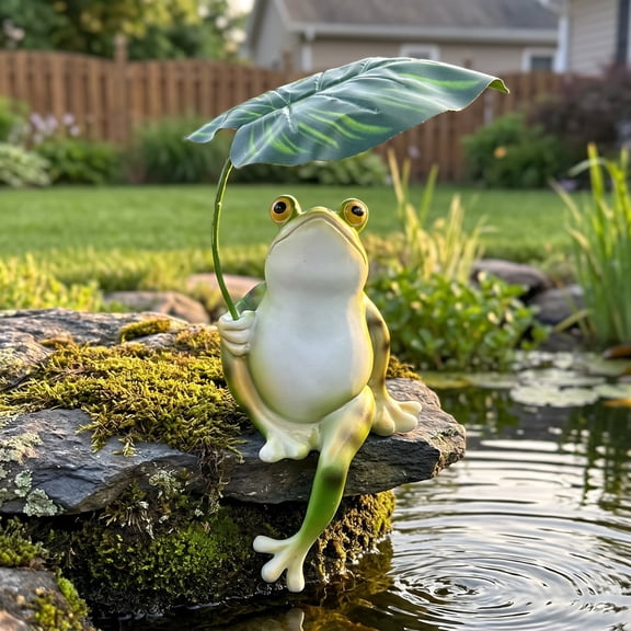 Frog Statue for Garden, Green Frog Figurine for Outdoor Decor Yard and Garden Decoration Resin Sculpture - Umbrella