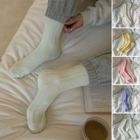

AYYUFE 1 Pair Winter Socks Solid Color Breathable Twisted Texture Thicken Anti-slip Cold-proof High Elasticity Soft Anti-shrink Floor Socks for Daily Wear