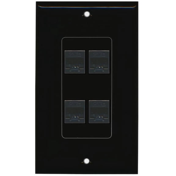 RiteAV Decorative 1 Gang 4 Port Cat5e Wall Plate - Black/Black