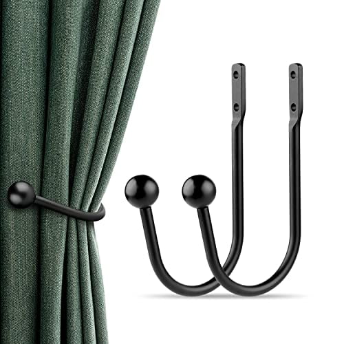 Curtain Holdbacks,2pcs Curtains Holder Wall Mounted Drapery Tiebacks Retro Window Hook for Home Decor,Matte Black