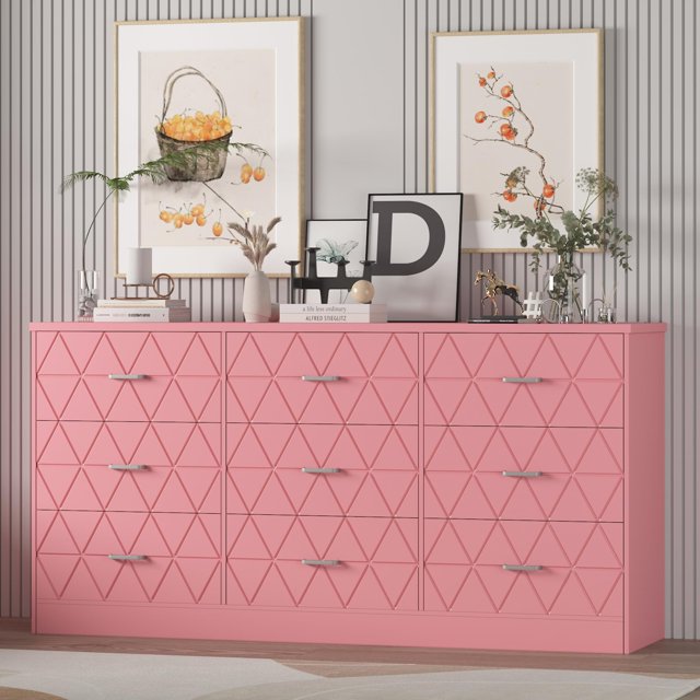 Yiwa Commode Moderne à 9 Tiroirs, Coffre de Chambre de 63 Pouces avec Prise de Courant Intégrée, Rangement pour Salon
