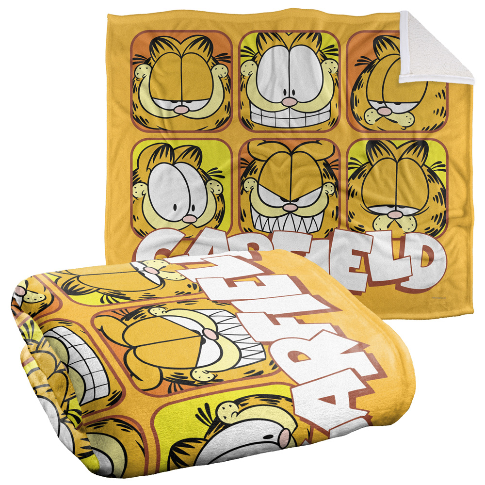Garfield Blanket, 50"x60", Faces Silky Touch Sherpa Back Super Soft