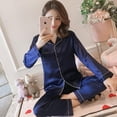 thumbnail image 4 of Pijama tipo cárdigan de manga larga sexy de seda de imitación para mujer de primavera y otoño, talla grande, para novias en casa, 4 of 6