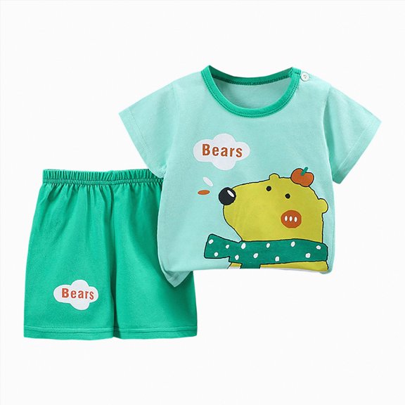 HCNTES Toddler Girls Baby Boy Clothes for Boys Cute Summer Short Sleeve T-Shirt Tops Shorts Clothes Sets Baby Girls Boy Outfits(12-18 Months,a240-Light Green)