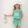 thumbnail image 2 of ZHUASHUM Summer Outfits For Girls Solid Color Sleeveless Round Neck Letter Prints Tops And Wide Leg Shorts With Pockets Cute Girl Clothes Set Green 9-10 Years, 2 of 9