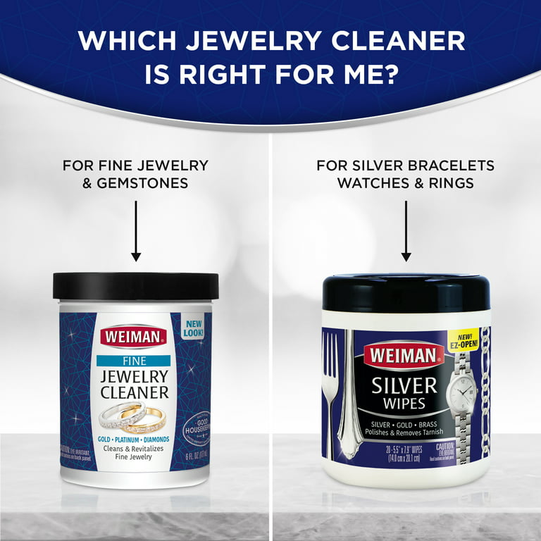 Weiman Jewelry Cleaner Liquid with Polishing Cloth Included – Restores Shine and Brilliance to Gold, Diamond, Platinum Jewelry and Precious Stones –