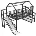thumbnail image 6 of Full Size Loft Bed with Slide & Stairs - Metal Playhouse Bed, House-shaped Roof, Storage Shelves & Noise-free Design,Black, 6 of 18