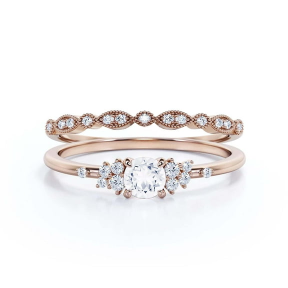 Minimalist 1.25 Carat Round Cut Diamond Moissanite Engagement Ring, Wedding Ring in 925 Sterling Silver With Rose Gold Plating Gift For Her, Promise Ring, Anniversary Ring, Bridal Set, Matching Band