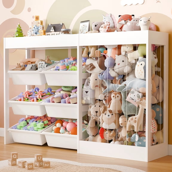 VortinT Kids Toy Storage Organizer with 6 Bins,Stuffed Animal Storage Bookshelf for Child's Room Playroom,White