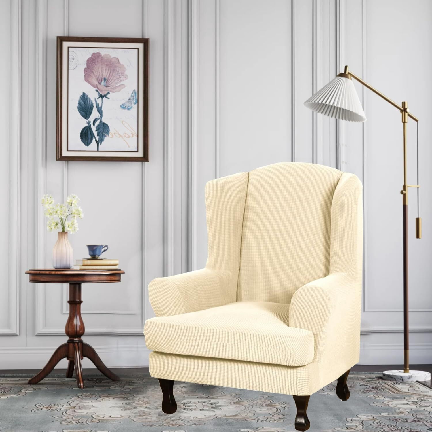LKJYER Wing Chair Slipcovers 2 Pieces Stretch Spandex Wingback Chair Covers Sofa Slipcover Washable Armchair Protector Cover for Living Room and Bedroom