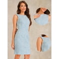 thumbnail image 2 of DARING DIVA Tweed Boat Neck Plaid Sheath Dress XS Light Blue, 2 of 6