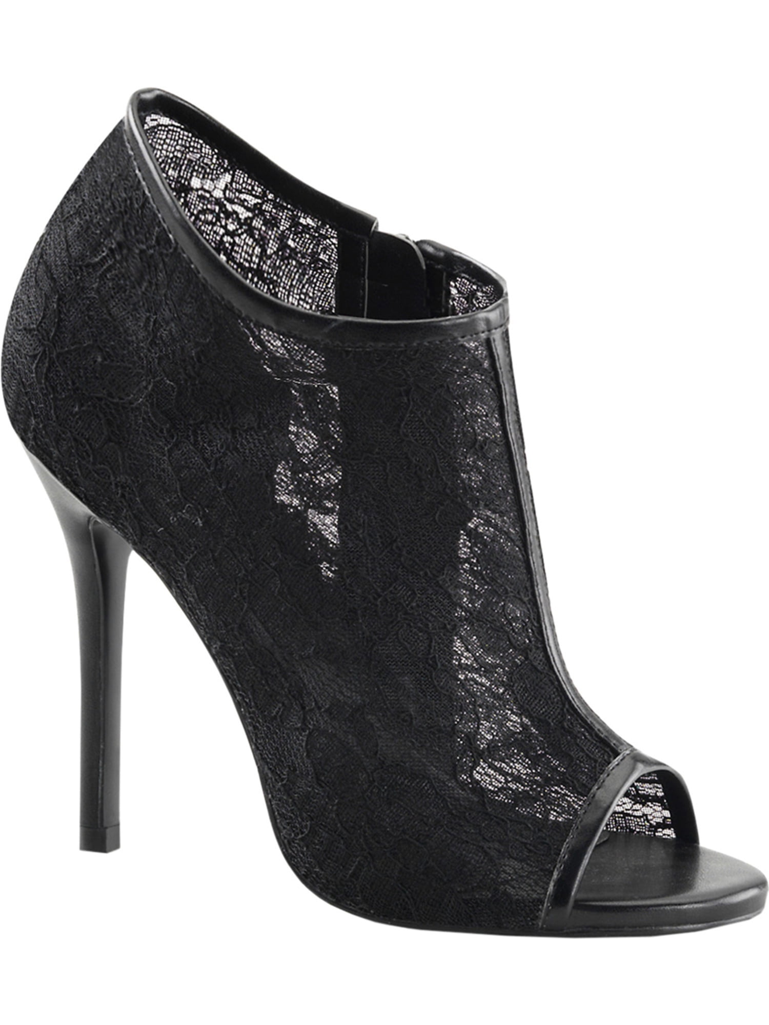 Womens Lace High Heels Black Booties Floral Shoes Open Toe Boots 5 Inch Heels Womens Lace High Heels Black Booties Floral Shoes Open Toe Boots 5 Inch Heels