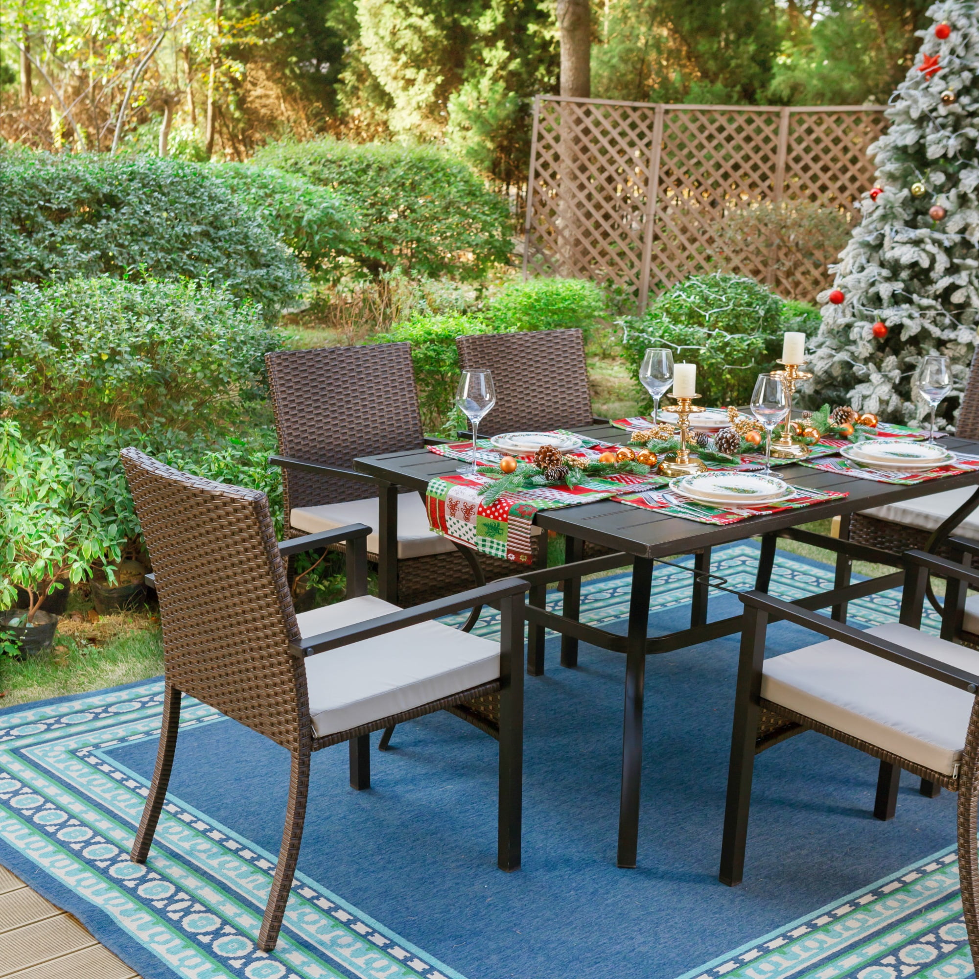 MF Studio 7-Piece Outdoor Wicker Dining Set with Cushioned