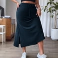thumbnail image 2 of Miluxas Women's Plus Size Drawstring Waist Maxi Skirt with Pockets Solid High Waist A Line Side Slit Skirts for office & Casual Wear Navy, 2 of 6