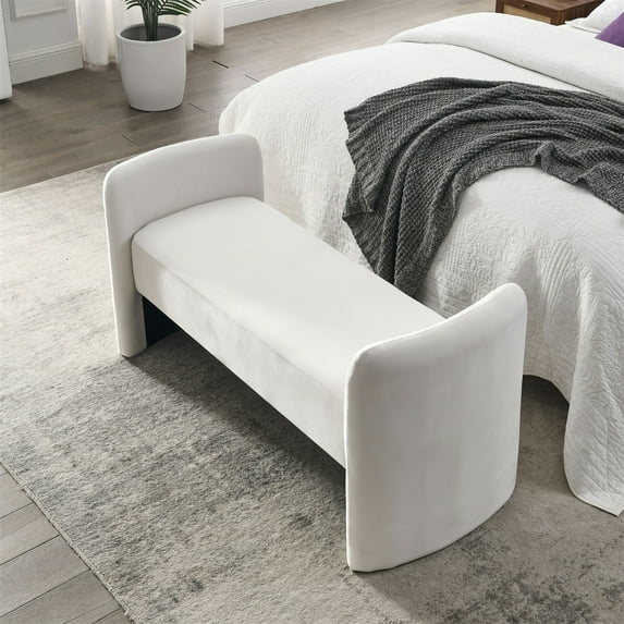 Modern Velvet Bench for Bedroom End of Bed, Contemporary Design Upholstered Ottoman Bench Seat Couch Window Sitting Fireplace Bench for Bedroom Living Room Foyer Indoor Entryway, Beige