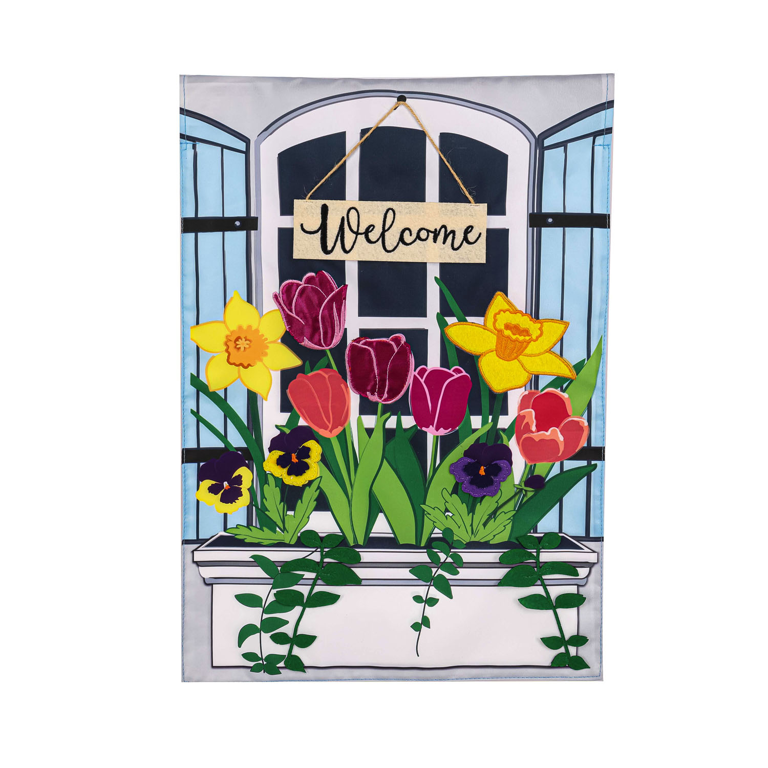 Spring Window Box Garden Applique Flag