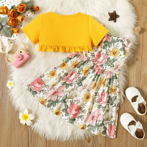 PatPat Floral Girl Dress Toddler Girl Clothes 2pcs Kid Sleeveless Dress and Short Sleeve Ruffled Cardigan Outfits Set Ginger 4 5 Years