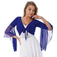 thumbnail image 4 of CHICTRY Womens Lace-up Belly Dance Tops V Neck Mesh Long Flare Sleeve Shawl Shrug Bolero Dancewear Royal Blue One Size, 4 of 7