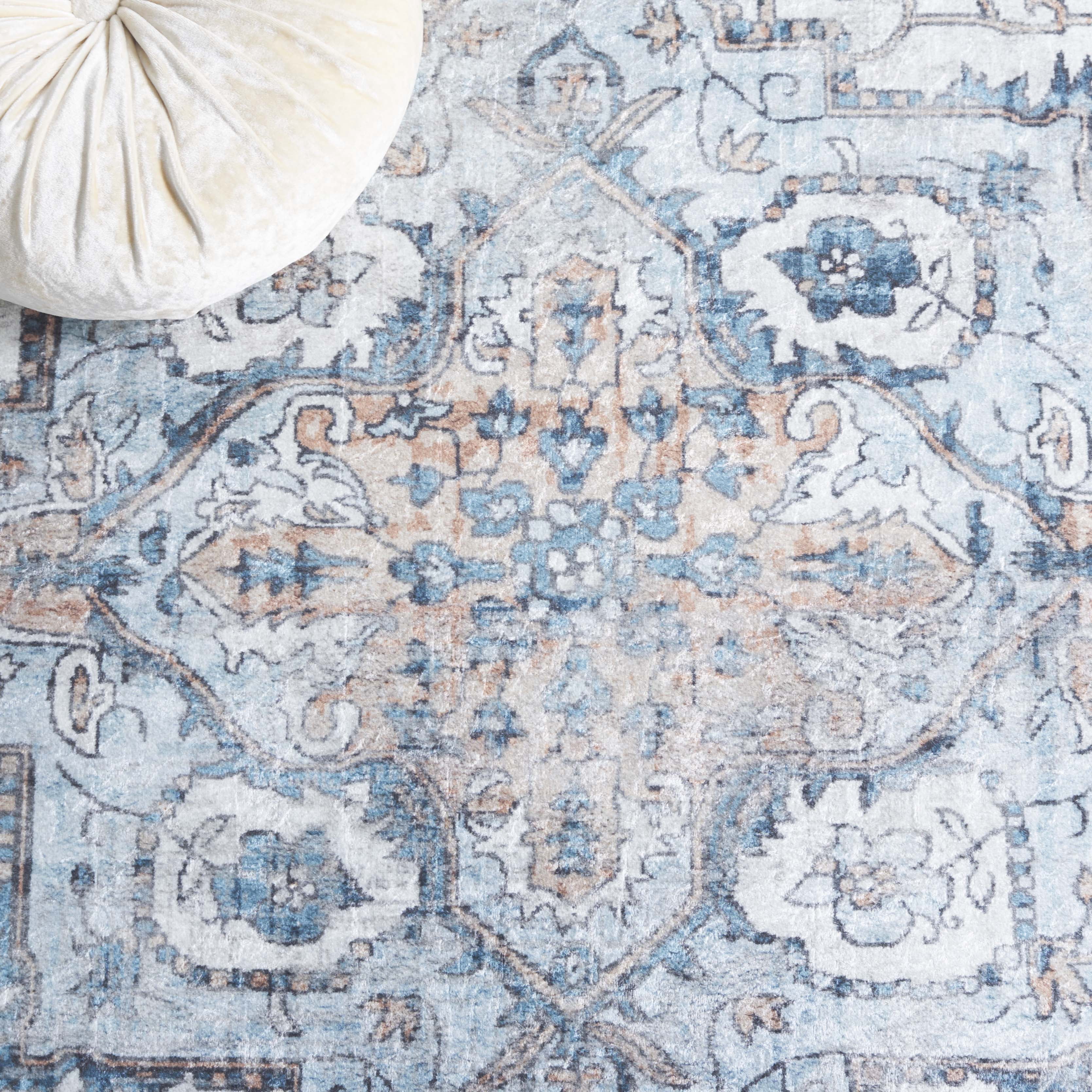 SAFAVIEH Orlando Keaton Medallion Machine Washable Runner Rug, Blue/Beige, 1'10" x 8'