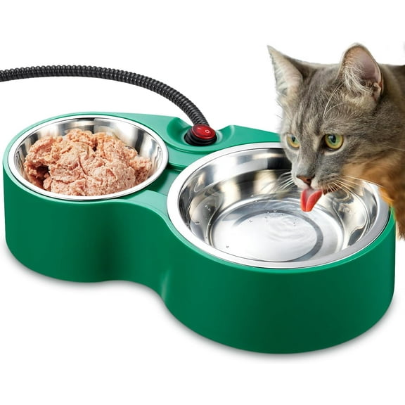 ​EVER BETTER Heated Cat Bowl, 2-in-1 Dual Pet Food & Water Warmer, Thermostatic Control for Non-Freezing Water & Warm Meals, Energy-Efficient, Chew-Resistant Cord, for Indoor Outdoor Cats in Winter​