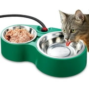 EVER BETTER Heated Cat Bowl, 2-in-1 Dual Pet Food & Water Warmer, Thermostatic Control for Non-Freezing Water & Warm Meals, Energy-Efficient, Chew-Resistant Cord, for Indoor Outdoor Cats in Winter