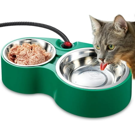 EVER BETTER Heated Cat Bowl, 2-in-1 Dual Pet Food & Water Warmer, Thermostatic Control for Non-Freezing Water & Warm Meals, Energy-Efficient, Chew-Resistant Cord, for Indoor Outdoor Cats in Winter