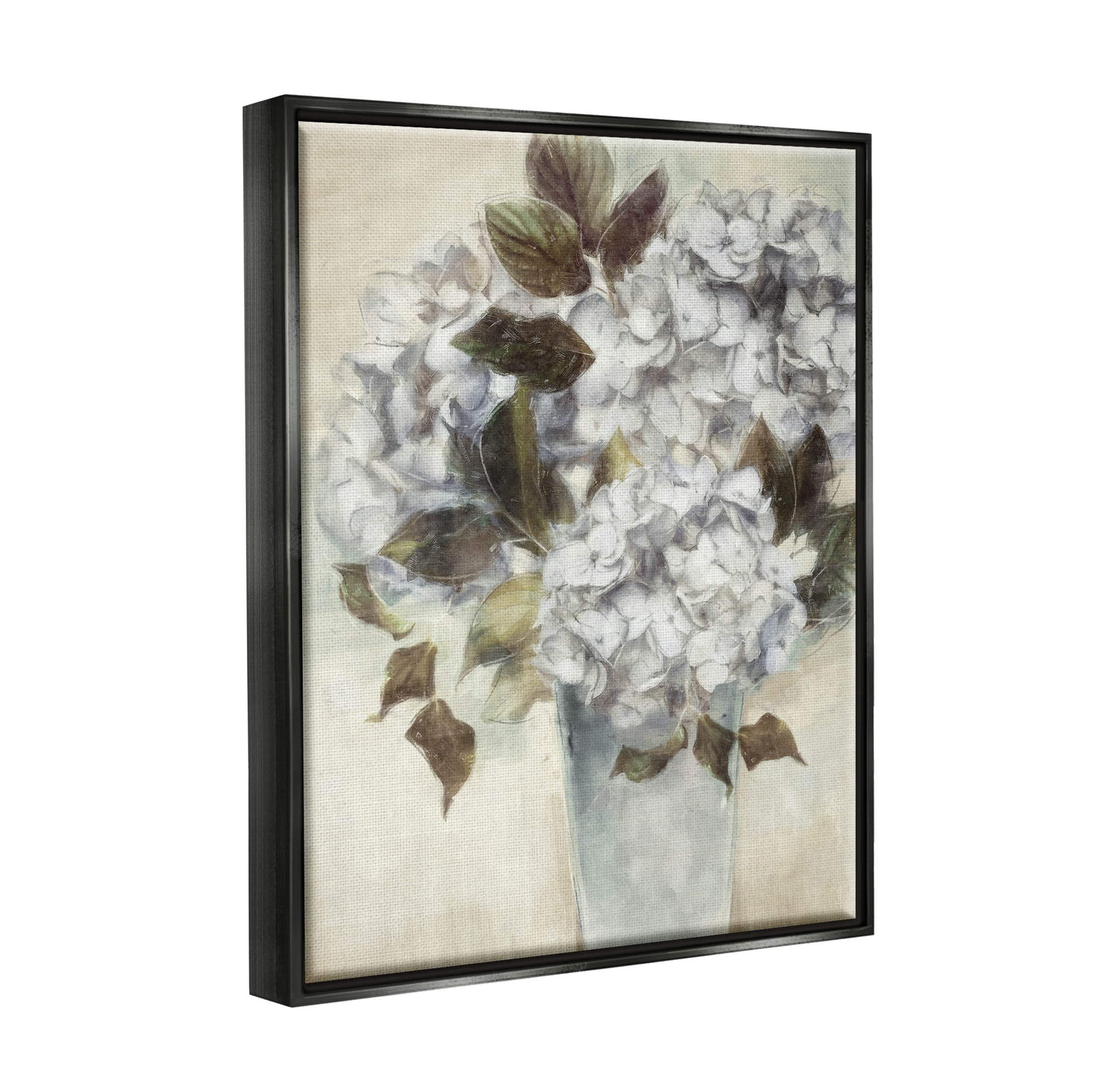 Stupell Industries Traditional White Blossom Bouquet Vase Painting Jet Black Floating Framed Canvas Print Wall Art, Design by Nina Blue
