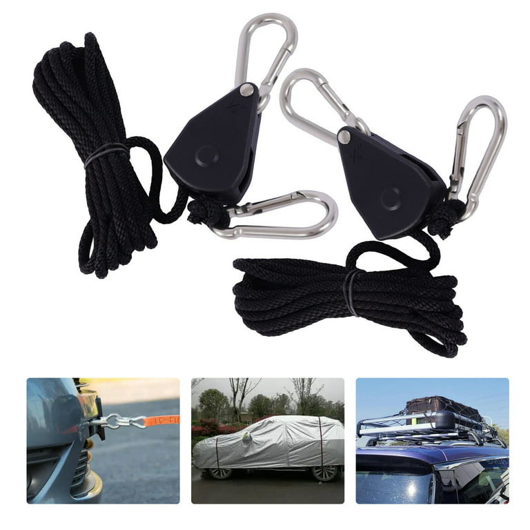SHZICMY 2Pcs Rope Tie Downs Heavy Duty Rope Lock Adjustable Ratchet Pulley  for Kayak Canoe 
