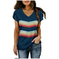 thumbnail image 2 of Wiyuqeen Womens Petal Short Sleeve Tops Trendy Comfy V Neck Summer Tees Casual Stripe Printed Tshirts Soft Stretchy Going Out Blouses, 2 of 7