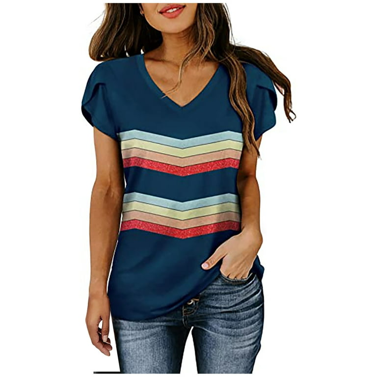 solacol Womens Tops Summer Casual Womens Tops Summer Sexy Womens Tops and  Blouses Summer Women Summer Sexy Fashion Printed Regular V Neck Women Short  Sleeves Top Blouse Sexy Womens Tops 